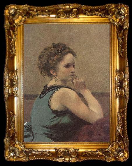 framed  Jean-Baptiste Camille Corot Frau in Blau, ta009-2